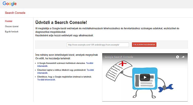 Google Search Console bejelentkezési felülete