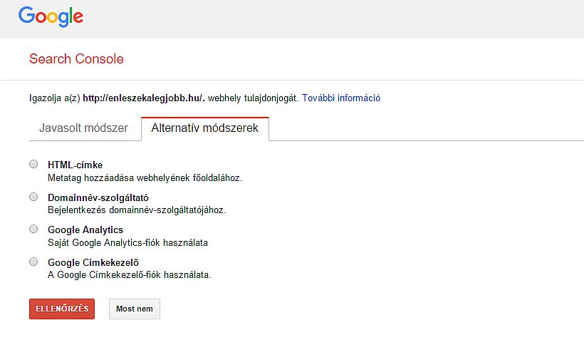 Google Search Console regisztráció Analytics fiókkal